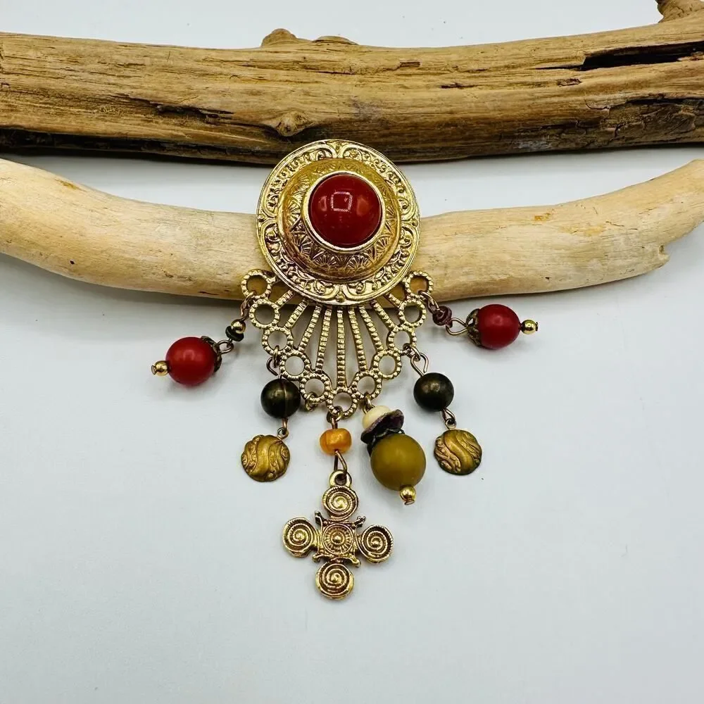 Vintage Gold Beaded Brooch